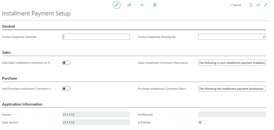 Installment Payment Setup page